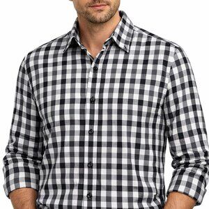 Black Brown 1826 Men’s M BlackWhite Gingham Check Button Front Shirt 100% Cotton